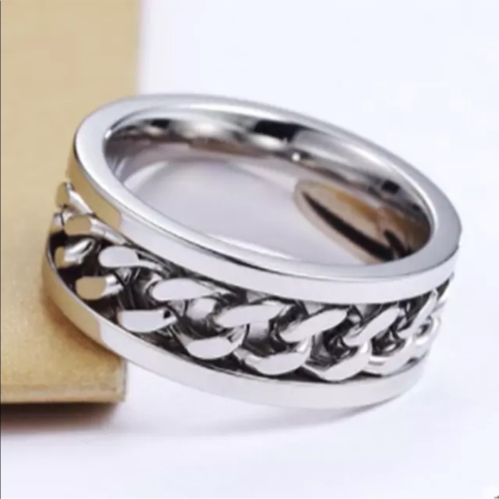 Size 7 Hypoallergenic Stainless Steel Chain Silver Ring NEW